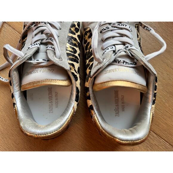 Zadig & Voltaire Leo Wild Leopard Print Lace-up Sneakers Metallic Gold Sz 6.5 - Picture 7 of 9